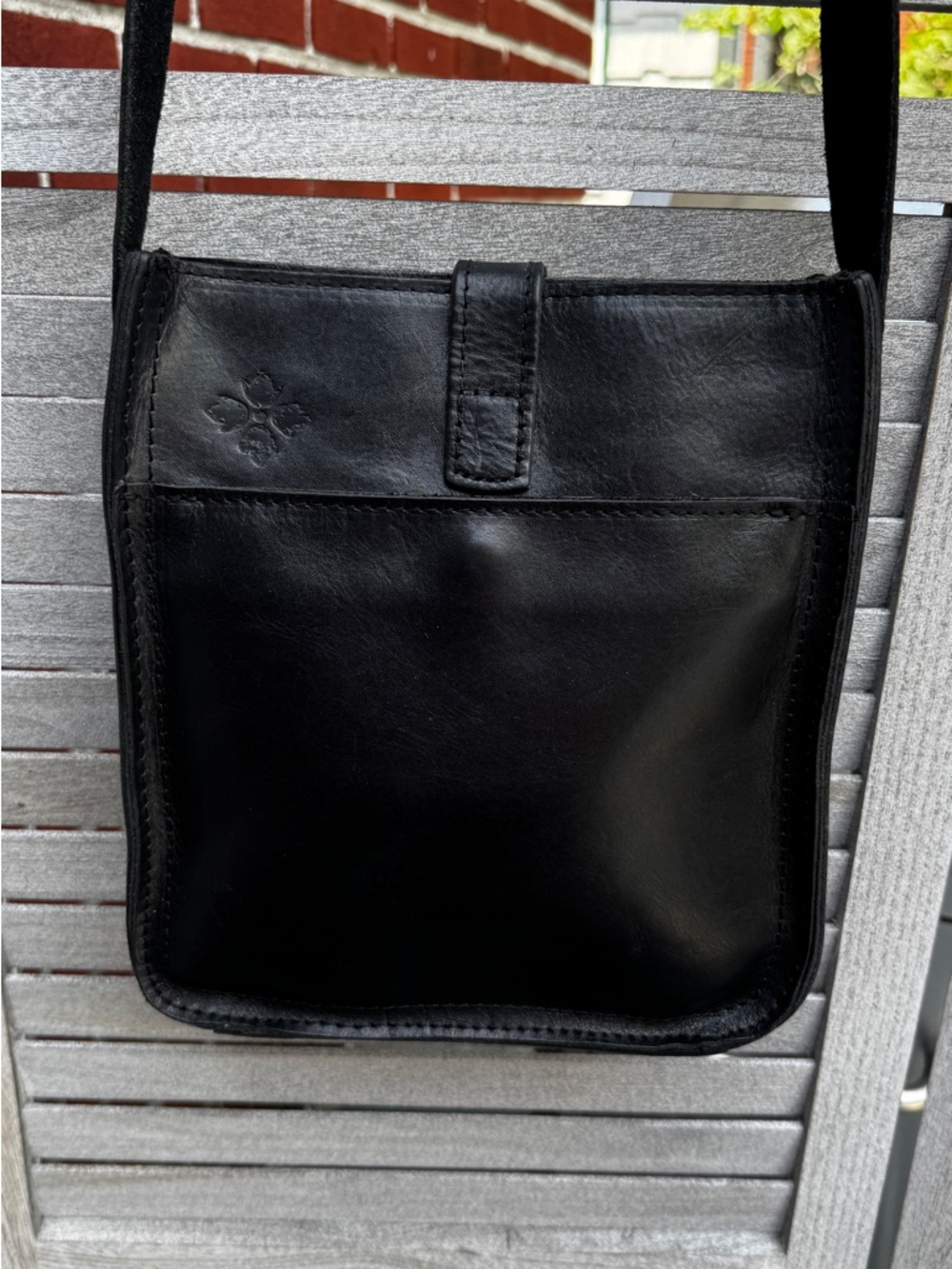 Patricia Nash Black Leather Crossbody Bag Tan Suede Interior Flap Snap - Picture 5 of 15